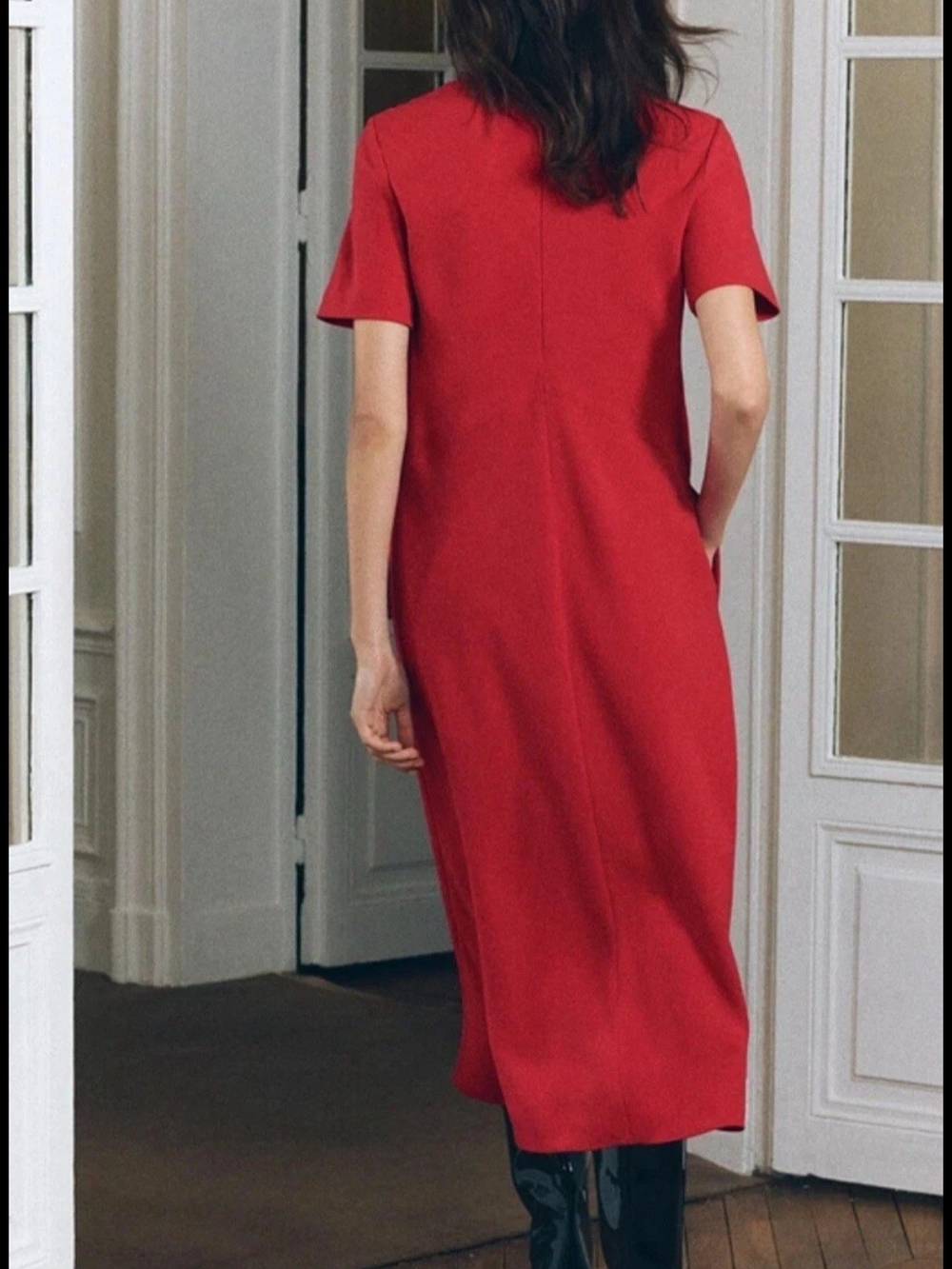 Zara Red Short-Sleeve Midi Dress - Picture 3 of 8